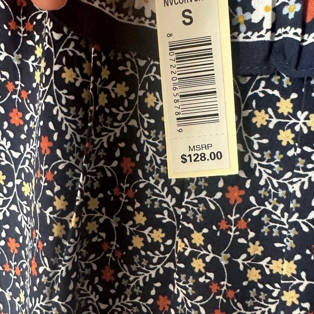 Max Studio Floral Boho Midi Dress Size Small NWT Navy Ruffle - Picture 7 of 7